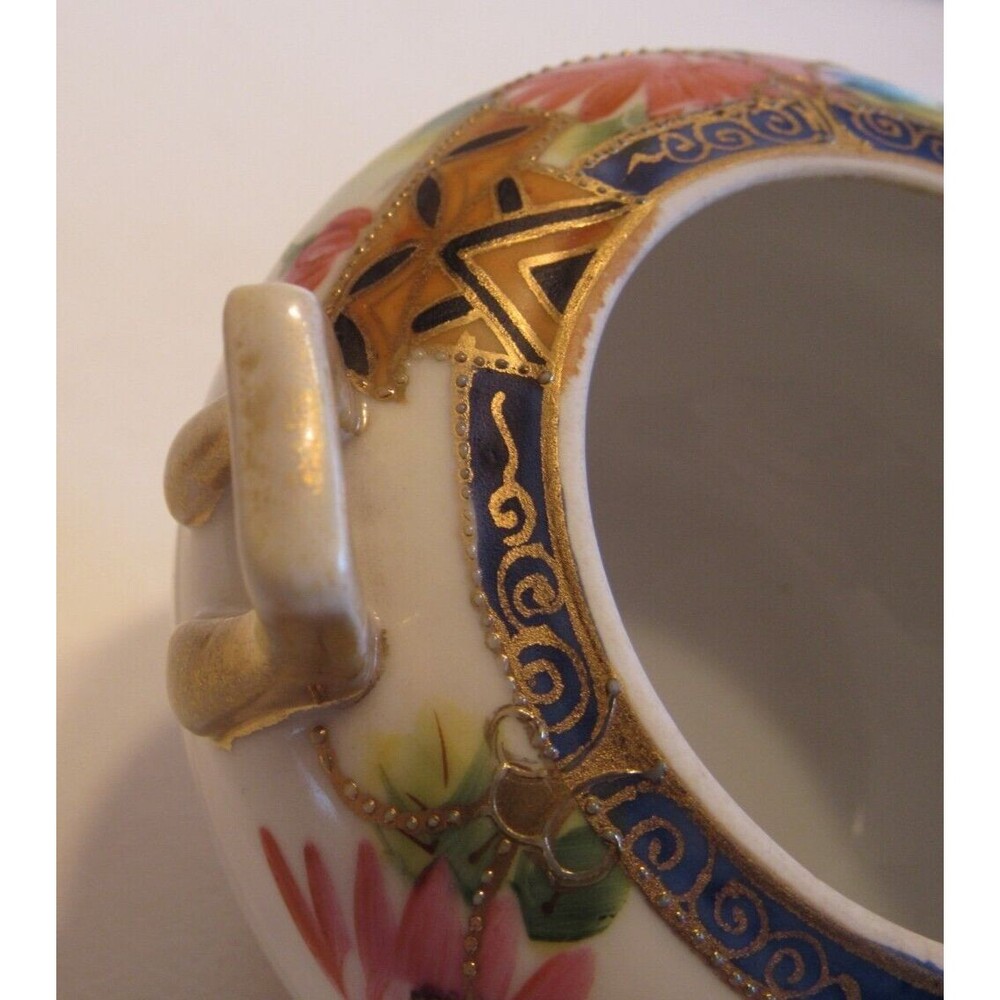 Antique Nippon Hand Painted 3 Footed Small Trinket/Dressing/Ginger Jar Gold Trim - Picture 9 of 12